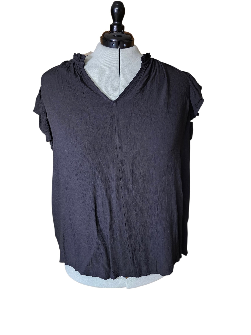 Terra & Sky Black V-Neck Flutter Sleeve Blouse